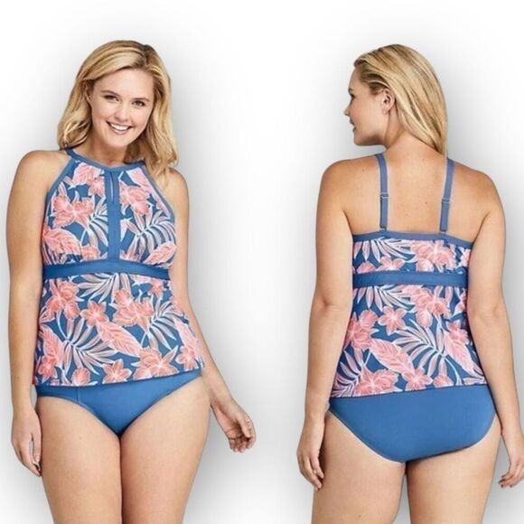 Lands’ End 20 W DDD Tummy Control Keyhole High Neck Tankini Top Swimsuit - Picture 9 of 9